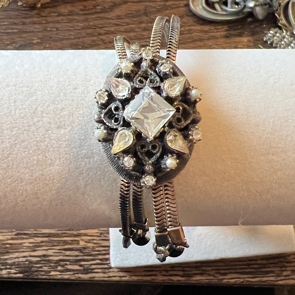 Vintage Miriam Haskell unmarked lariat style necklace tassels crystals 30”